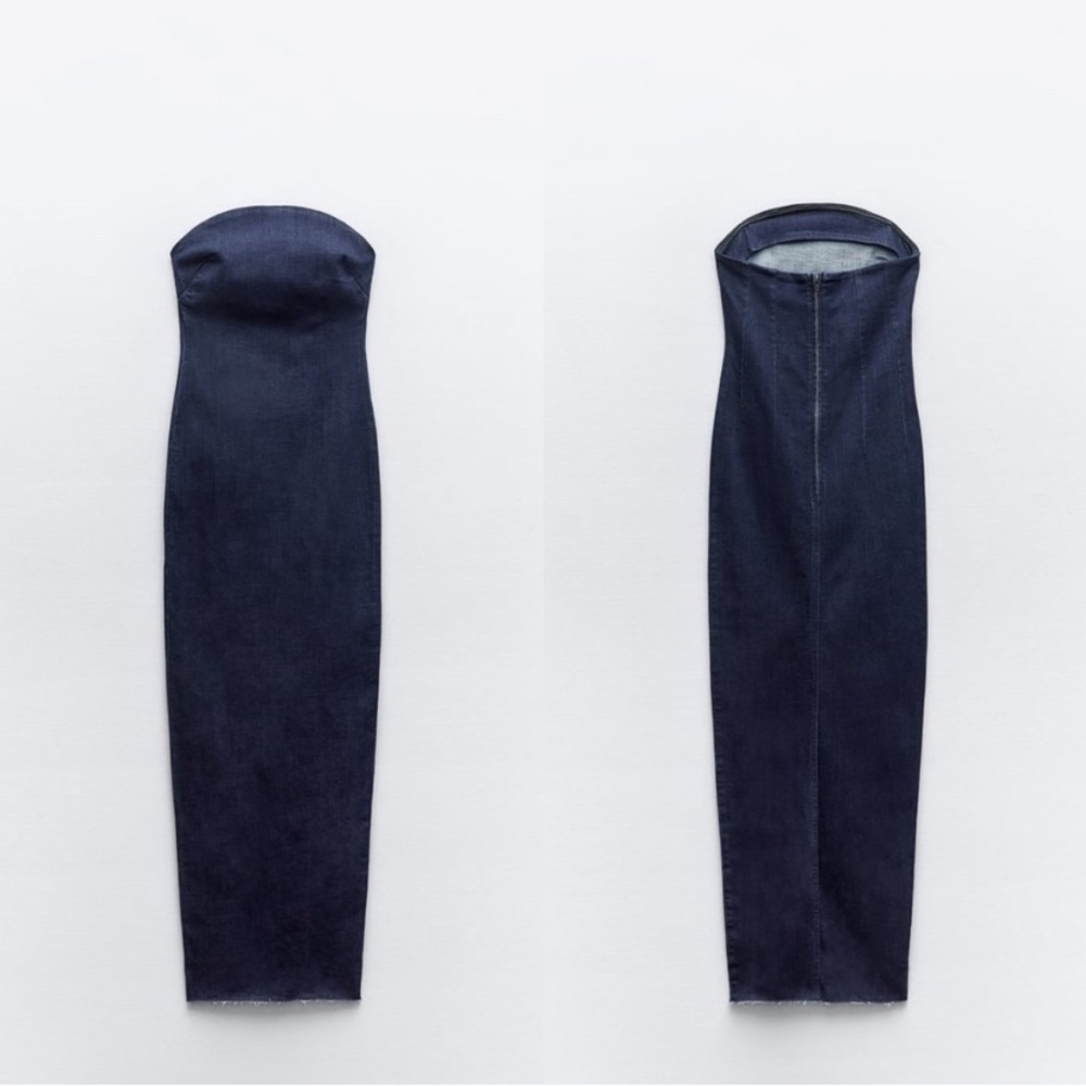 Zara ZW Strapless Denim Dress - Picture 12 of 16